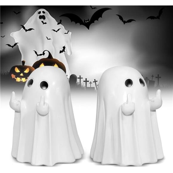 2Pcs Halloween Ghost Figurine Decor Spooky Resin Finger Statue - Picture 1 of 6
